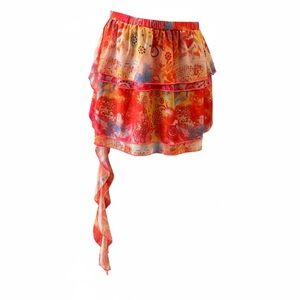 NWOT Vibrant Multicolored Layered Ruffle Skirt with Asymmetrical Side Drape